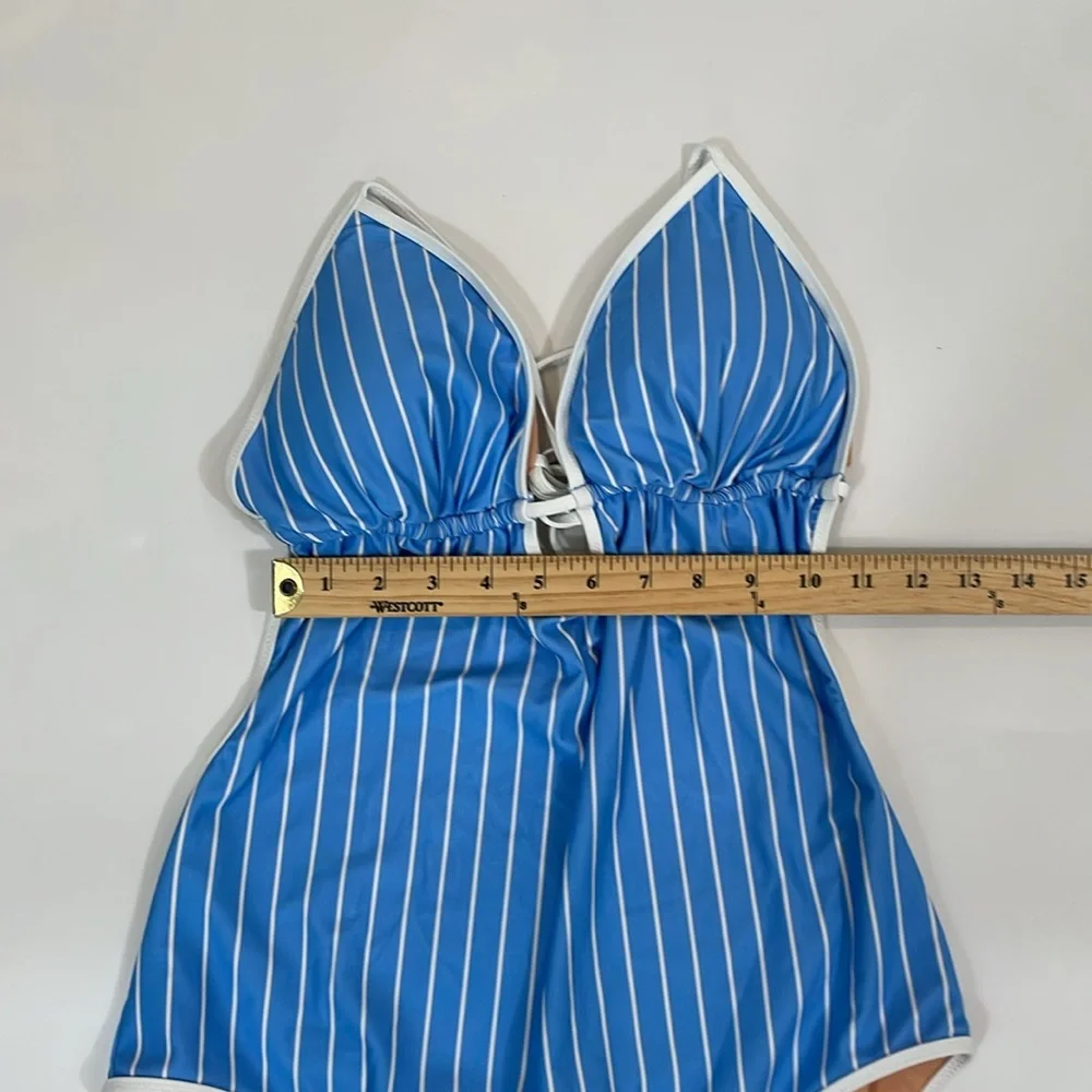 J CREW ONE PIECE KEYHOLE STRIPE HALTER SWIMSUIT NWT Size 16 - Picture 9 of 13